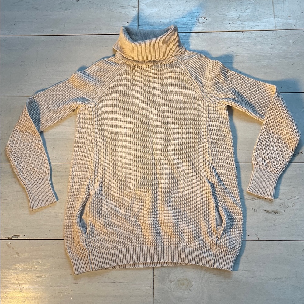 Artisan NY Women's Cotton Blend Beige Turtleneck Sweater Pockets Loose Size XS